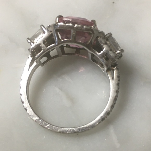 GORGEOUS! Pink White Sim Sapphire Sterling Silver Statement Ring - Picture 4 of 4